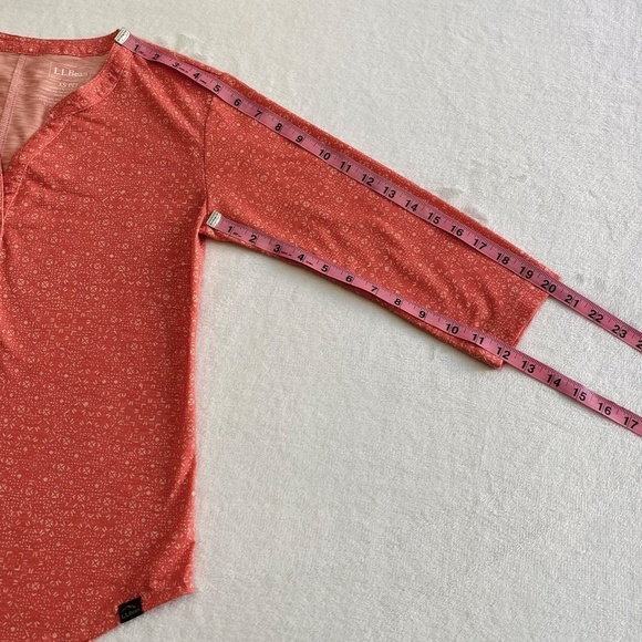 L.L. Bean Streamside Tee, Three-Quarter-Sleeve Splitneck, Coral/Orange Petite XS - Picture 7 of 10